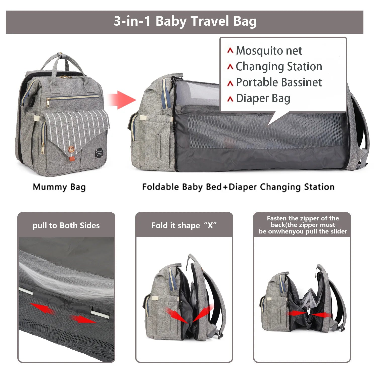 3 en 1 sac à langer bébé voyage berceau